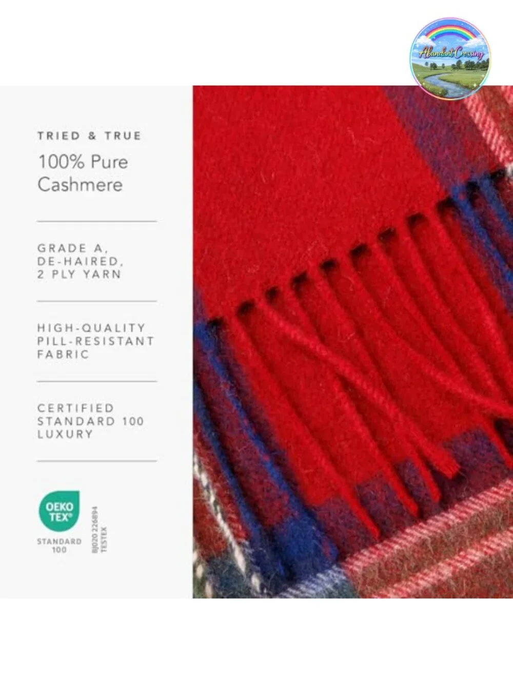 100% Pure Cashmere Winter Scarf with Fringe
